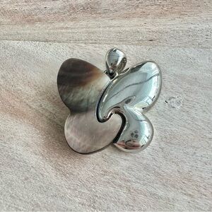 Mother of Pearl and Silver-tone Butterfly Pendant